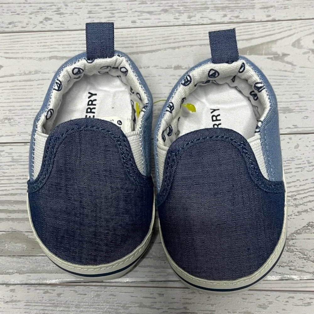 Sperry Infant Blue Denim Slip On Crib Shoes Size 2 (3-6M) Baby Shoes